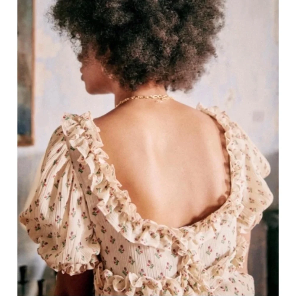 Sezane Floral Ruffle Blouse - Cream and Pink - Picture 4 of 16